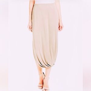 BCBGMAXAZRIA Arden Stretchy & Soft Modal Cream Asymmetrical Midi Drapey Skirt